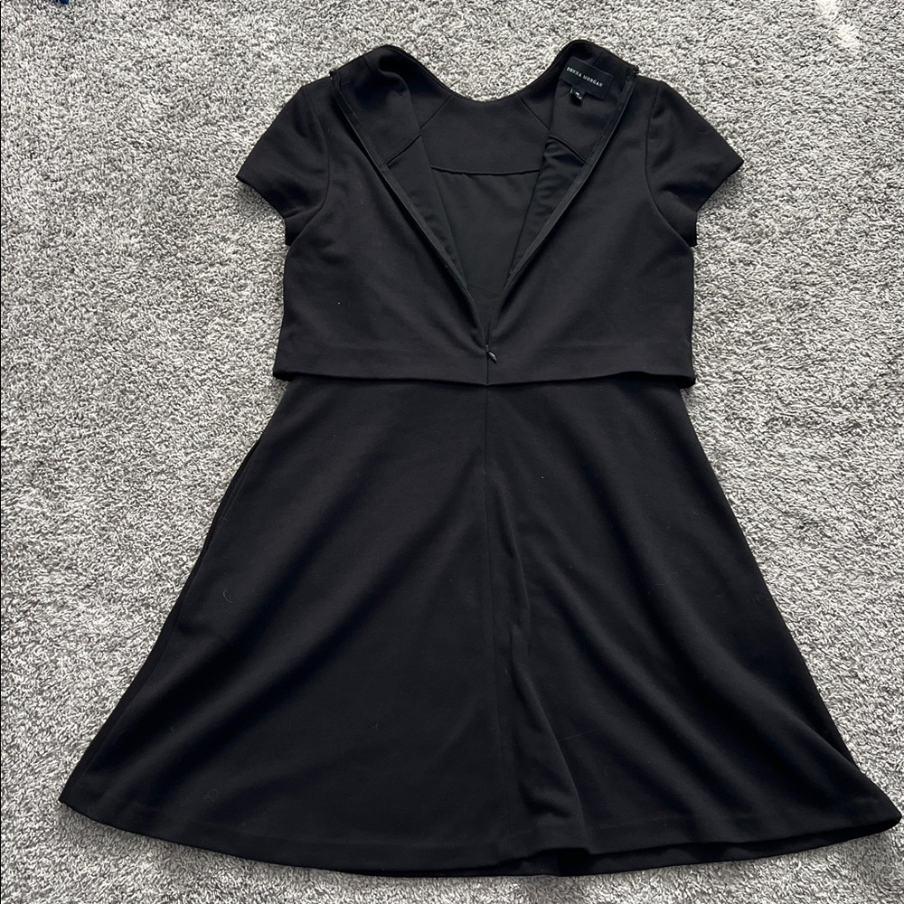 Donna Morgan Black Short Sleeve Midi Cocktail Dress Back Zip - Size 10 - Picture 5 of 11